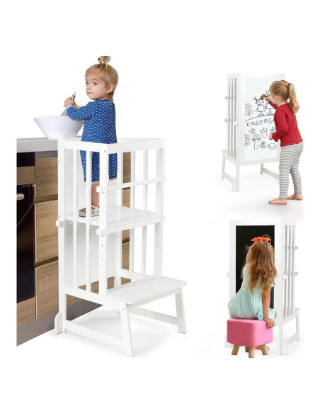 Escalera Ajustable KIDINIX para Niños - Torre de Aprendizaje Blanca