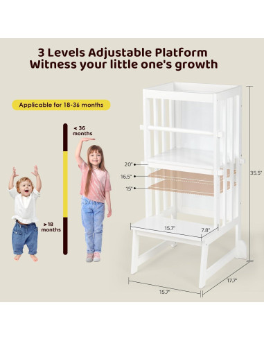 Escalera Ajustable KIDINIX para Niños - Torre de Aprendizaje Blanca