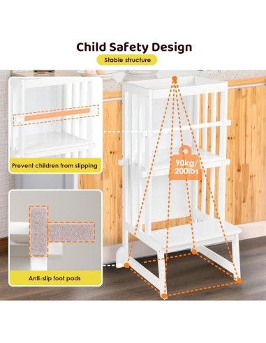 Escalera Ajustable KIDINIX para Niños - Torre de Aprendizaje Blanca
