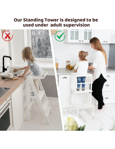 Escalera Ajustable KIDINIX para Niños - Torre de Aprendizaje Blanca