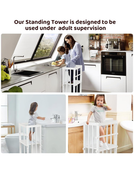 Escalera Ajustable KIDINIX para Niños - Torre de Aprendizaje Blanca