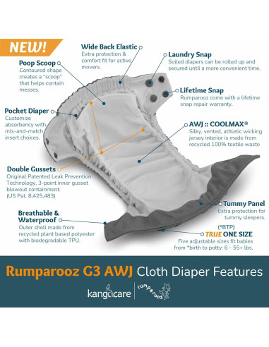 Pañal de Tela Kanga Care Rumparooz G3 AWJ 2.7-24.9 kg Hoot