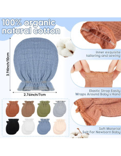 8 Pares Manoplas de Muselina para Bebés 0-6 Meses Algodón 2