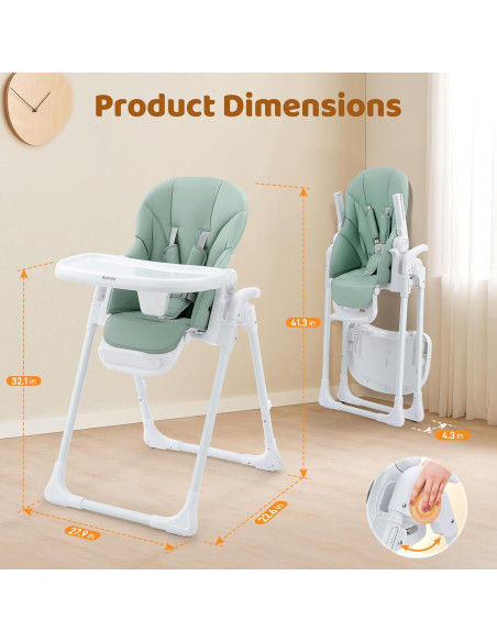 Silla Alta Portátil Ezebaby Verde para Bebés y Niños Pequeños