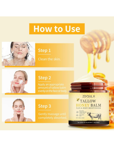 Bálsamo Hidratante Facial ZDQULX con Sebo de Res y Miel 120g