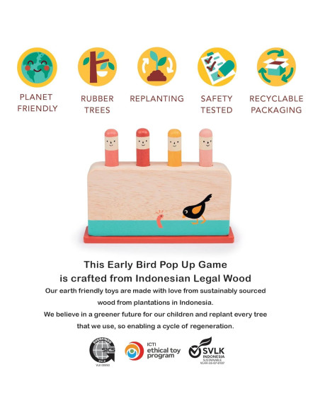 Juguete de Madera Mentari Early Bird Pop Up - 4 Gusanos - 18m+