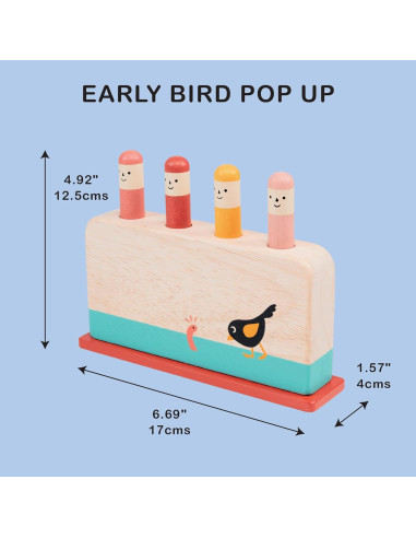 Juguete de Madera Mentari Early Bird Pop Up - 4 Gusanos - 18m+