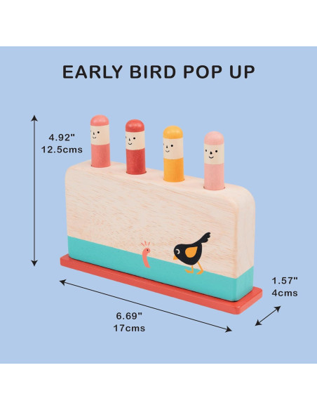 Juguete de Madera Mentari Early Bird Pop Up - 4 Gusanos - 18m+