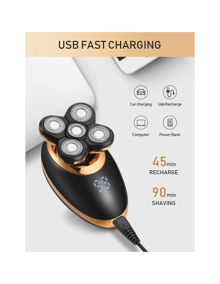 Afeitadora eléctrica 5 en 1 Dghvin Oro 5D recargable USB
