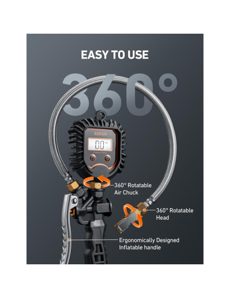 Manómetro Digital de Neumáticos AstroAI 250 PSI con Inflador
