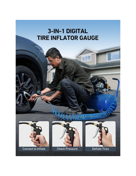 Manómetro Digital de Neumáticos AstroAI 250 PSI con Inflador