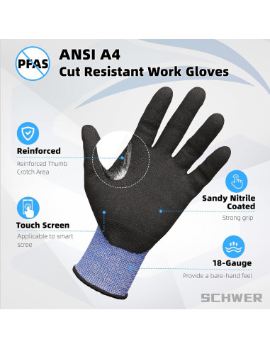 Guantes de Trabajo Schwer AR3900 A4 Anti Corte Azul S