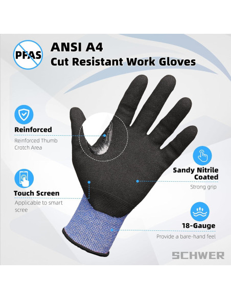 Guantes de Trabajo Schwer AR3900 A4 Anti Corte Azul S