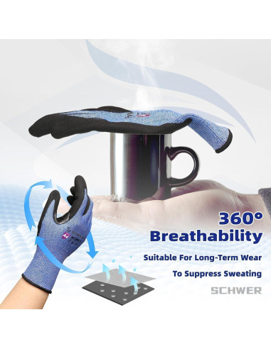 Guantes de Trabajo Schwer AR3900 A4 Anti Corte Azul S