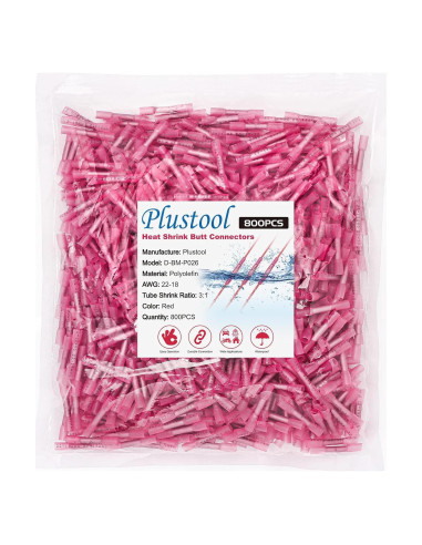 800 Conectores Termorretráctiles Rojo Plustool AWG 22-18
