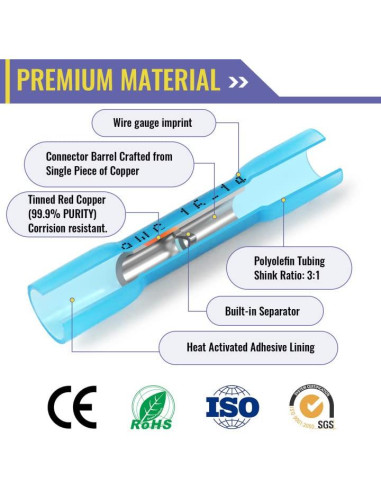 800 Conectores Termorretráctiles Rojo Plustool AWG 22-18