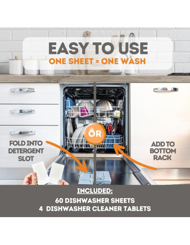 Hojas de detergente para lavavajillas Bubbleburps - 60 unidades
