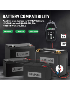 Cargador de Batería Inteligente Aorika 6V/12V 3A - Paquete de 2 2