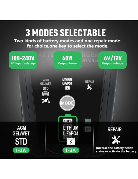 Cargador de Batería Inteligente Aorika 6V/12V 3A - Paquete de 2
