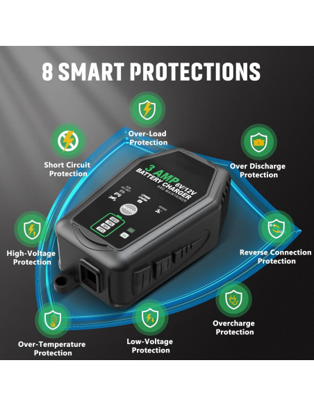 Cargador de Batería Inteligente Aorika 6V/12V 3A - Paquete de 2