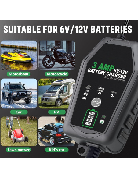 Cargador de Batería Inteligente Aorika 6V/12V 3A - Paquete de 2