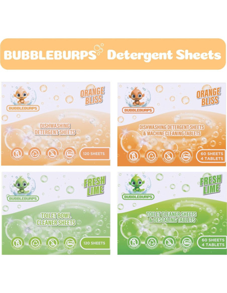 Hojas de detergente para lavavajillas Bubbleburps - 60 unidades