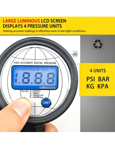 Manómetro Digital de Presión QiLee QL-006, 0-18 Bar, 3 en 1