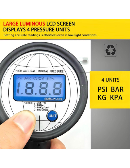 Manómetro Digital de Presión QiLee QL-006, 0-18 Bar, 3 en 1