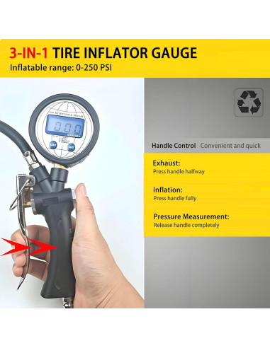 Manómetro Digital de Presión QiLee QL-006, 0-18 Bar, 3 en 1