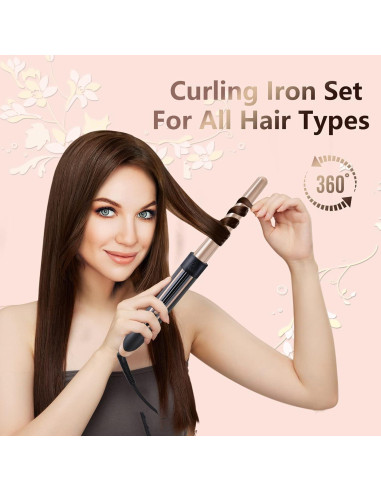 Conjunto Plancha Rizar 5 en 1 Homfu Calentamiento Rápido Oro