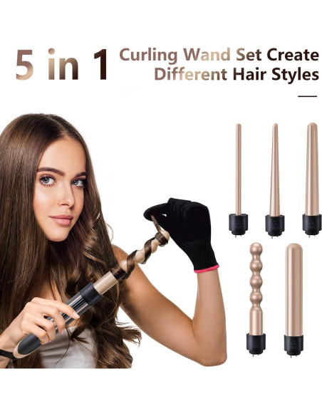 Conjunto Plancha Rizar 5 en 1 Homfu Calentamiento Rápido Oro