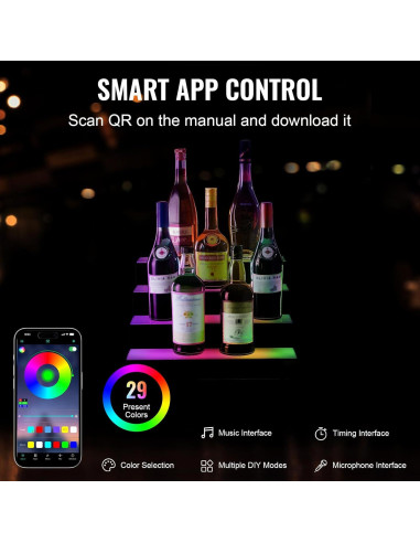 Estante de Botellas de Licor Iluminado LED VEVOR 4 Niveles 40.64cm