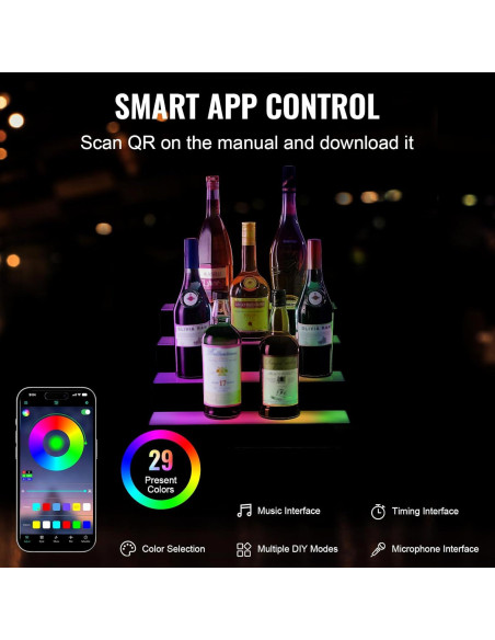 Estante de Botellas de Licor Iluminado LED VEVOR 4 Niveles 40.64cm