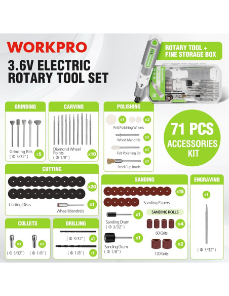 Herramienta Rotativa Inalámbrica Workpro 71 Accesorios 3 Velocidades