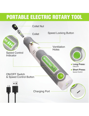 Herramienta Rotativa Inalámbrica Workpro 71 Accesorios 3 Velocidades