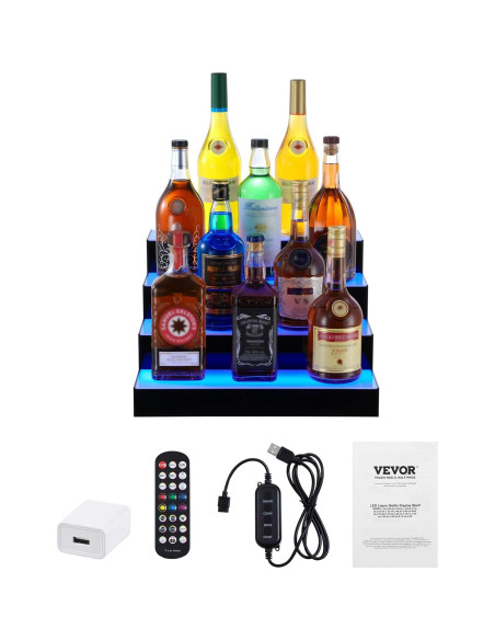 Estante de Botellas de Licor Iluminado LED VEVOR 4 Niveles 40.64cm
