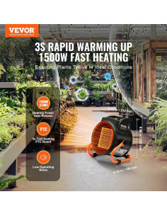 Calentador de Invernadero VEVOR 1500W Eléctrico Portátil 3 Velocidades 2