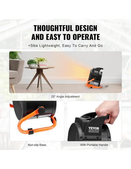 Calentador de Invernadero VEVOR 1500W Eléctrico Portátil 3 Velocidades