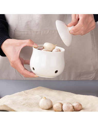 Contenedor de Ajo con Tapa CHILDIKE 355 ml Porcelana Blanca