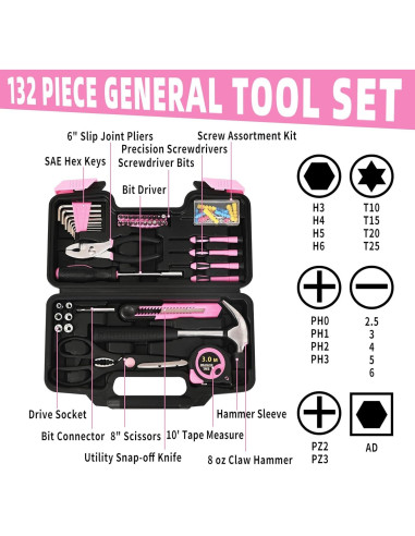 Juego de Herramientas HANGYING 132 Piezas con Caja Rosa
