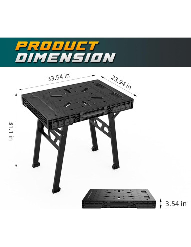 Mesa de trabajo plegable ONCUPID 86.36x63.5 cm negra