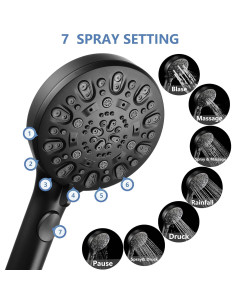 Cabezal de Ducha Iopsk 7 Modos Alta Presión Negro Mate 152.4 cm 2