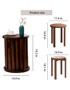 Juego de 4 Taburetes Apilables Gakivit - Madera de Caucho Nogal 2