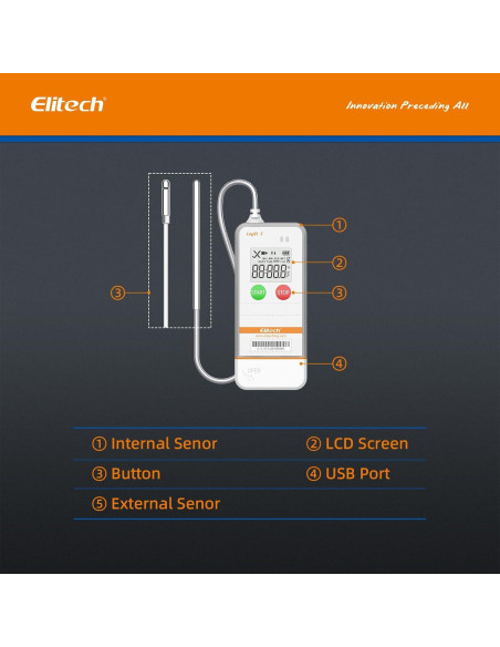 Registrador de Datos de Temperatura Elitech LogEt5T USB Reutilizable