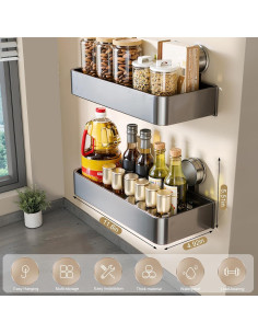 Estante de Especias ONXE 2 Pcs con Ventosa, Aluminio, 30.48 cm 2