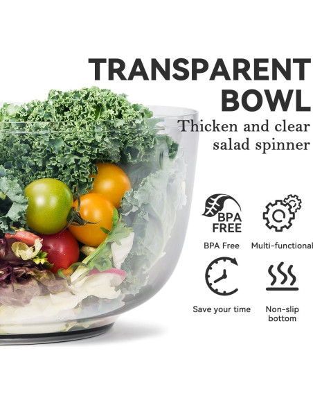 Secador de Ensaladas KEOUKE 4.2Qt - Manivela, Grado Alimenticio