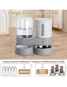 Dispensador Automático de Agua y Comida Kacoomi 2.6L Gris 2