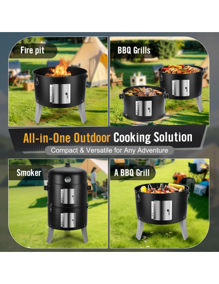 Ahumador de Carbón SUNLIFER 4 en 1 para BBQ 40 cm