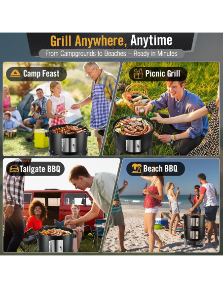 Ahumador de Carbón SUNLIFER 4 en 1 para BBQ 40 cm