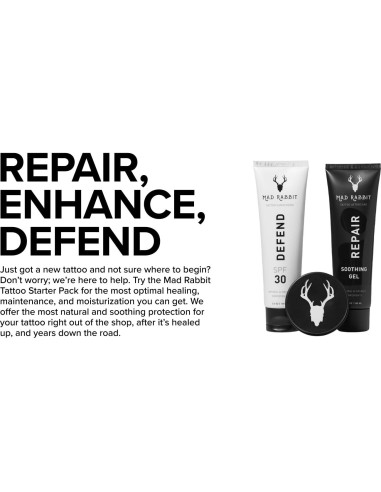 Kit de Cuidado de Tatuajes Mad Rabbit - 3 Piezas Gel, Balsamo y SPF 30